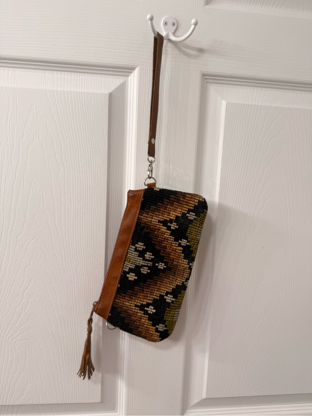 Woven Black and Brown Wristlet Clutch with Leather Trim - Picture 6 of 6